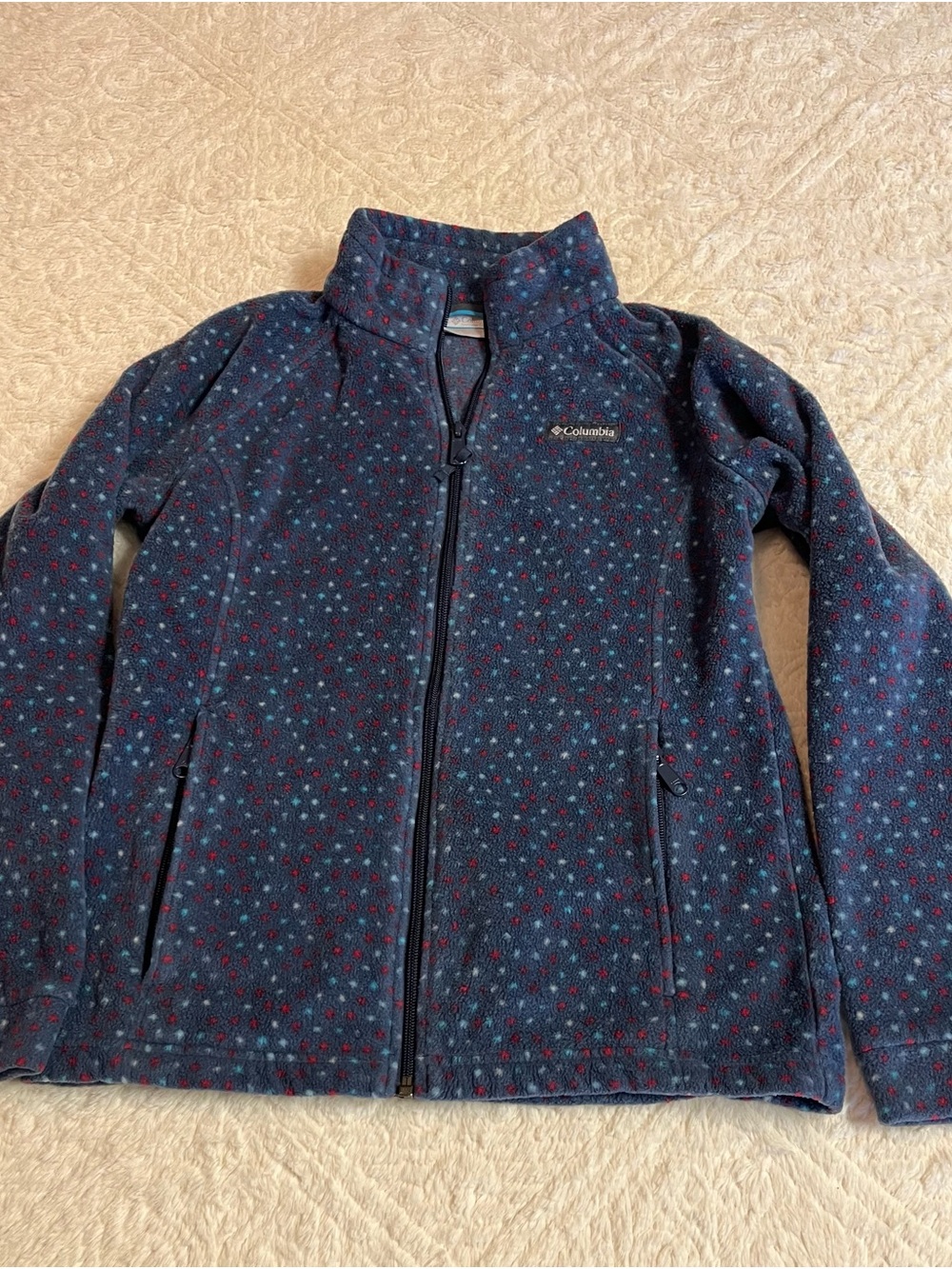 Columbia Kids Navy Fleece Jacket with Red & Light Blue Star Print